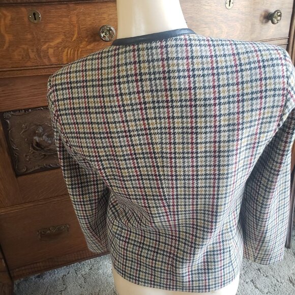 Pendleton Size 6 Petite Virgin Wool Lined Jacket Houndstooth Faux Leather Trim - Picture 3 of 10